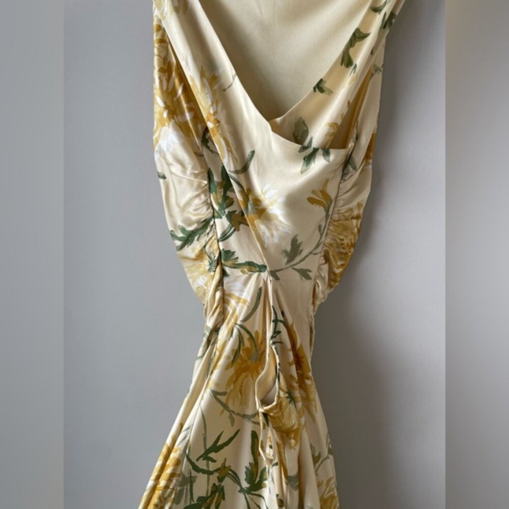 NEW Reformation Anaiis Long Backless Silk Dress Honeyglow Yellow Floral | US 6 - Picture 13 of 16